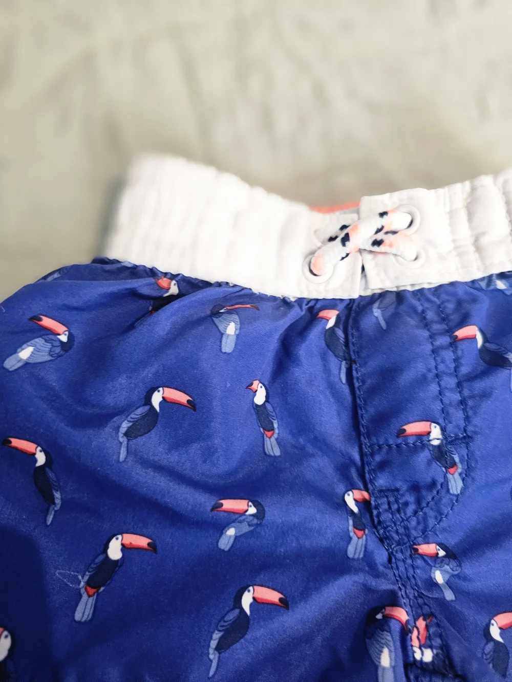 Toddler Blue Toucan Print Swim Shorts with White Elastic Waist